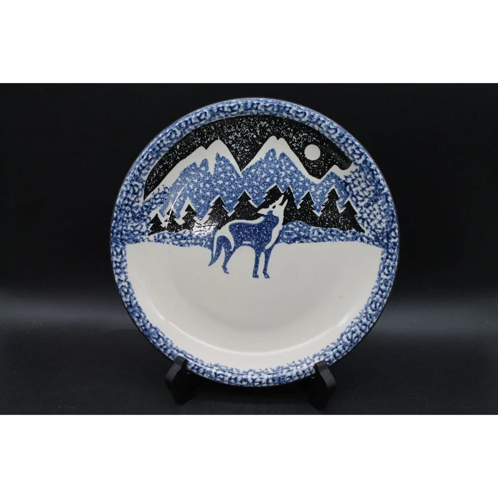 Tienshan Wolf Folkcraft Blue White Dinner Plate and Bowl Set 2-Piece Ceramic